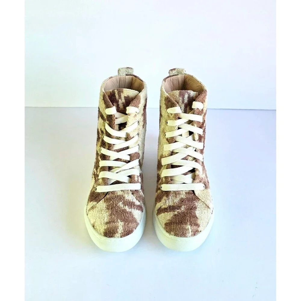 ELYSIAN Emily Morrison Ankara Ikat Silk Velvet High Top Sneakers 38 Rustic Oak - Picture 5 of 13